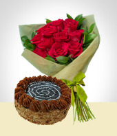 Flores : Argentina - Refinement Combo: Cake + 12 Roses Bouquet: