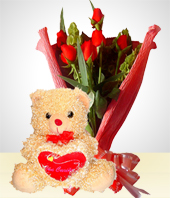 - Super oferta:  Peluche + Bouquet de Seis Rosas