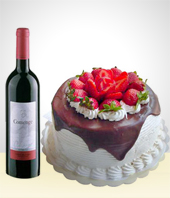 Deluxe Set: Red Wine Bottle and Cake