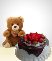 Teddy Bear + Strawberry and Chocolate Cake
